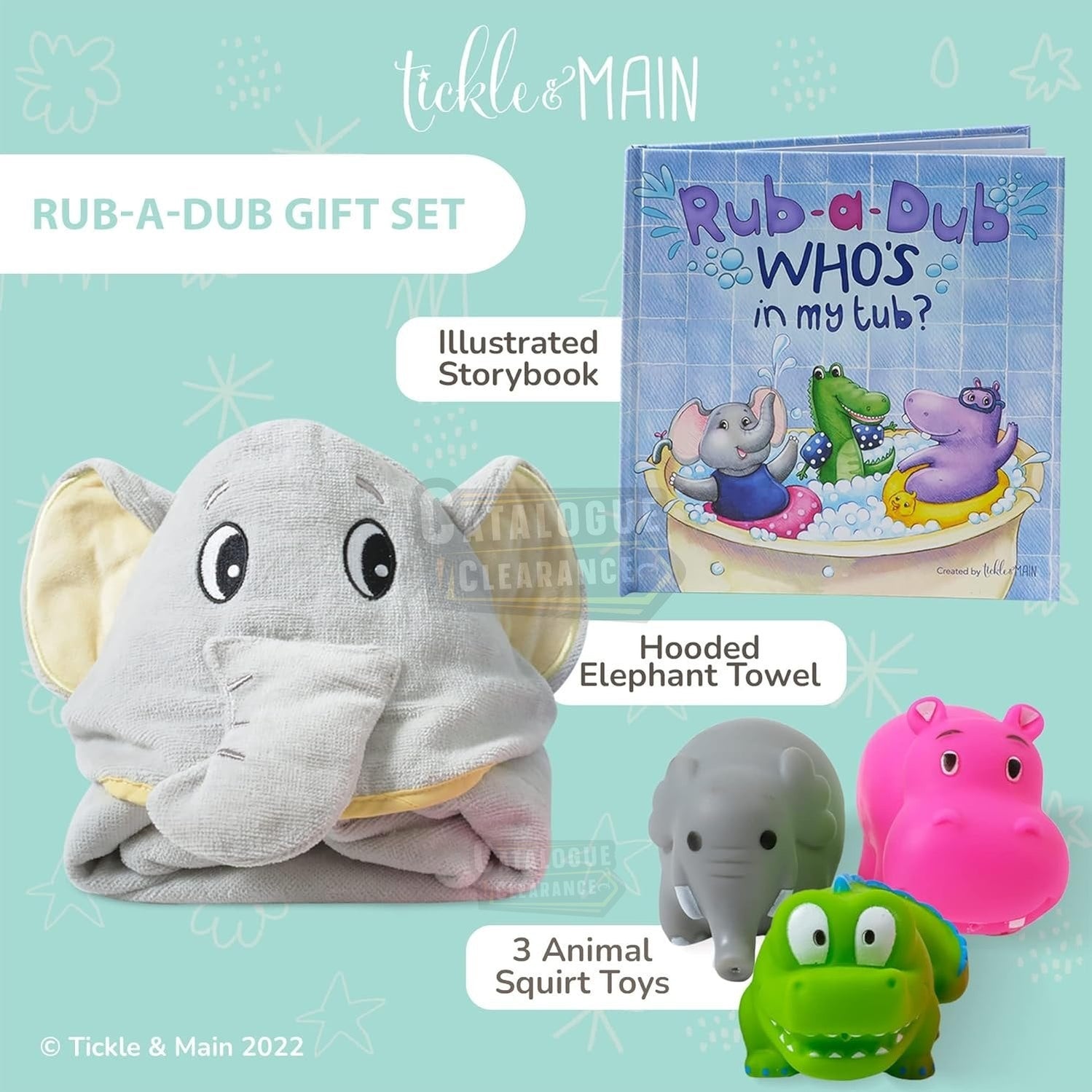 Tickle & Main Rub-a-Dub 5-Piece Bath Set with Elephant Towel & Safari Toys