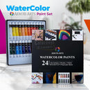 AEM Watercolor Paint Set - 24 Tubes, Brushes, Paper & Palette