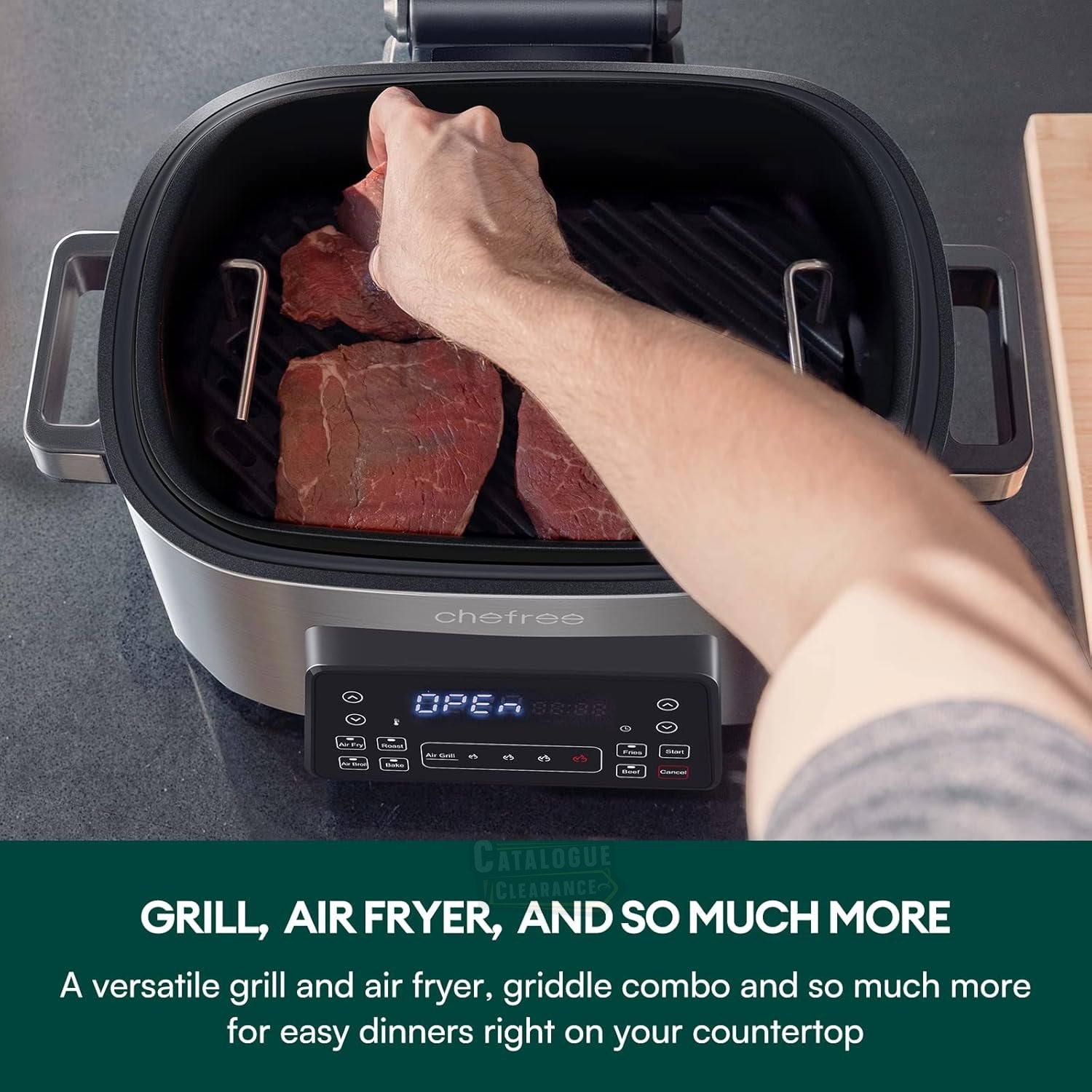CHEFREE 6L Health Grill & Air Fryer – 6-in-1 XL Smart Multicooker, Smokeless & Oil-Free (AFG01)