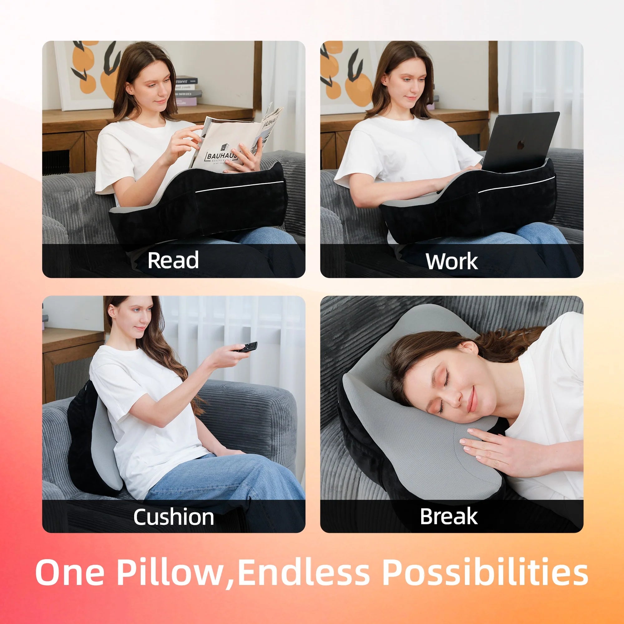 Memory Foam Reading Pillow with Armrests & Pockets – Washable Bed Backrest