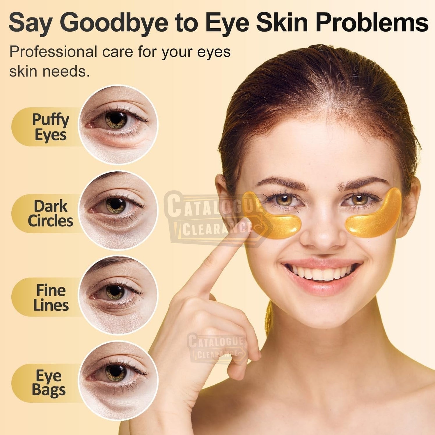 24K Gold Under Eye Patches - 50 Pairs Gel Pads with Collagen & Hyaluronic Acid for Dark Circles, Puffy Eyes, Wrinkle Removal, Dermatologically Tested