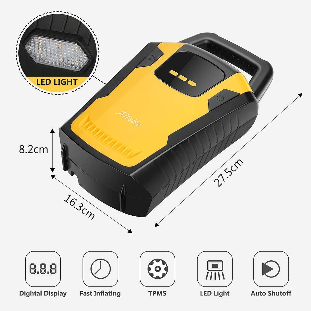 Aitsite 12V Digital Tyre Inflator – 150PSI Car Air Pump with LED Light & Long Cable, Portable Compressor for Car, Bike, Motorcycle & Sports Balls