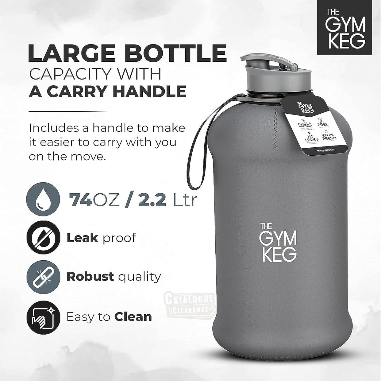 The Gym Keg Sports Water Bottle (Large 2.2 L) Fitness Exercise BPA Free