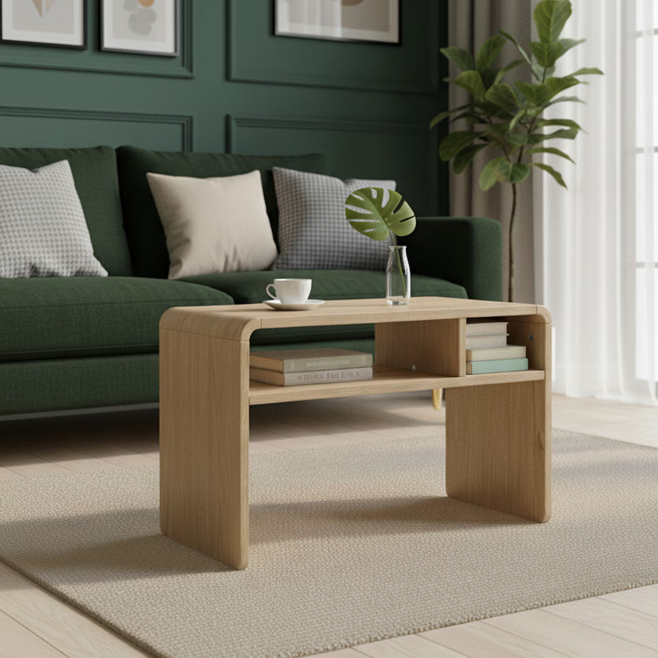 Greenhurst Reversible Coffee Table with Adjustable Shelf – Multi-Use Side Table (Oak Finish) - 4499