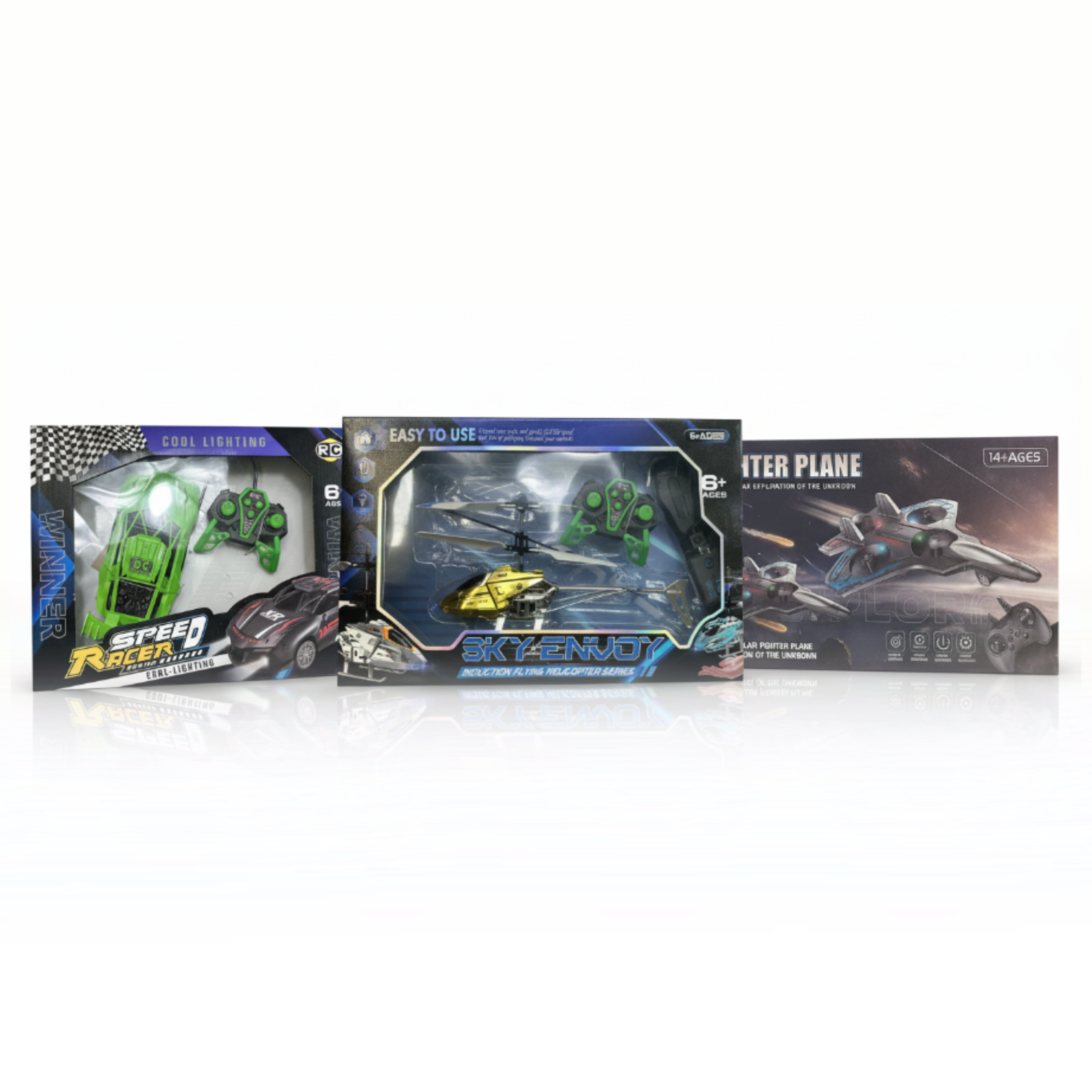 3-in-1 RC Toy Set – Fighter Plane, Helicopter & Speed Racer Car | Remote Control Bundle for Kids