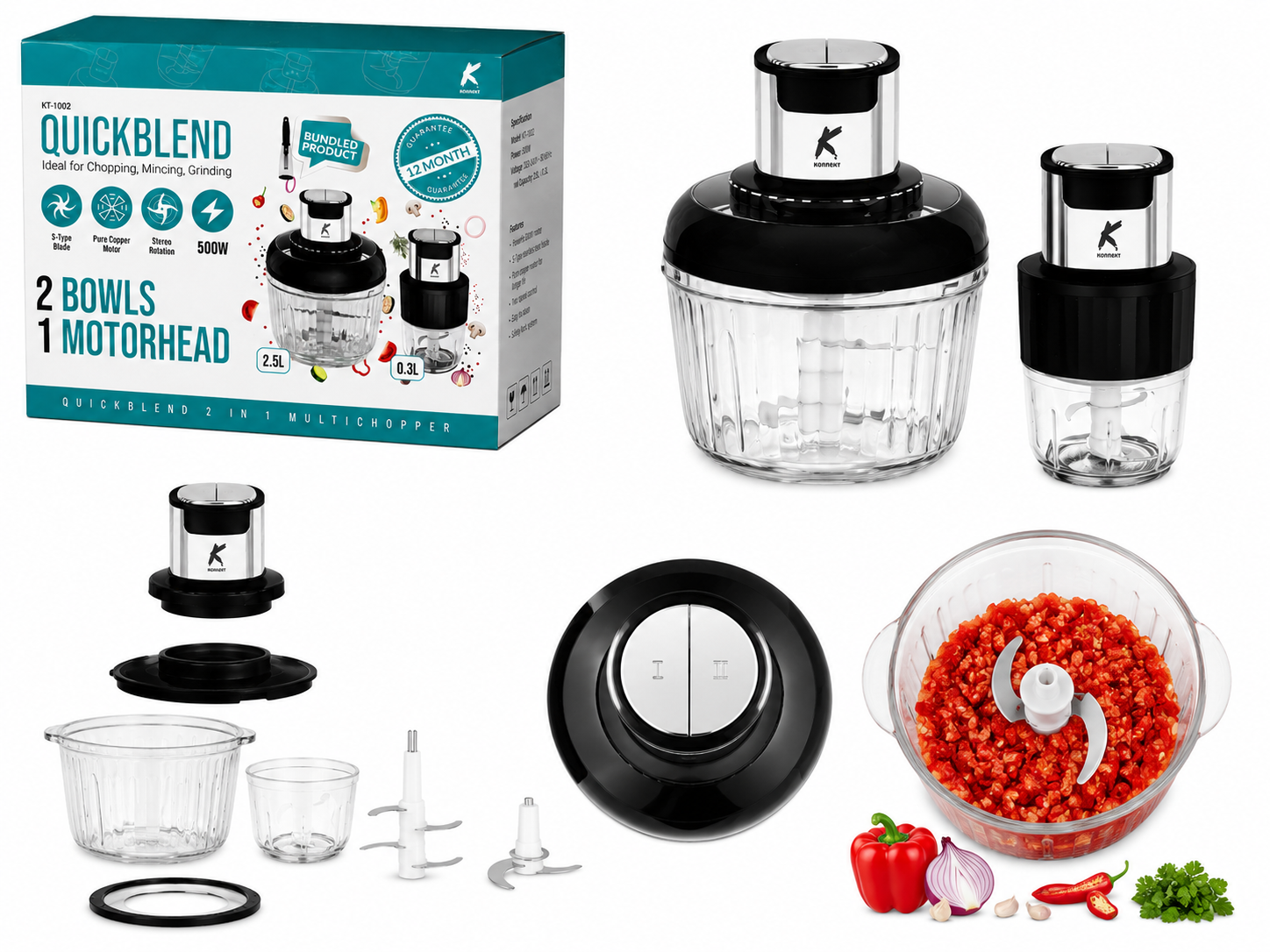Konnekt QuickBlend 2-in-1 Multi Chopper – 500W
