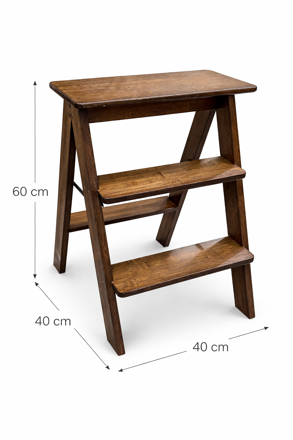 Wooden 2-Step Stool Ladder Foldable – Compact Step Stool with Shelf – 60cm Height x 40cm Width