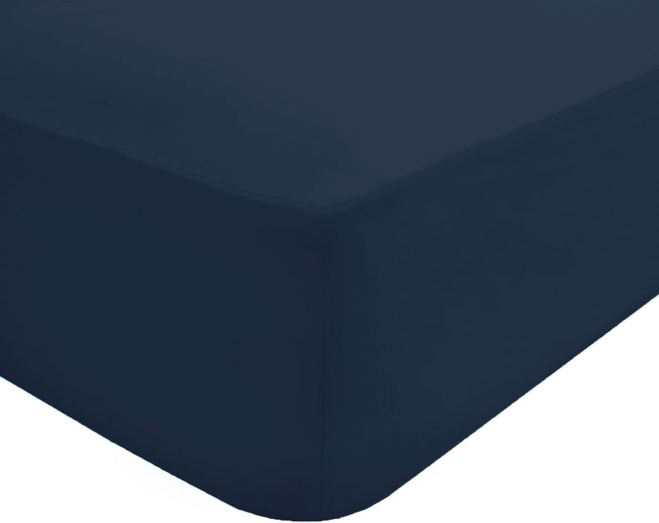 SleepDown Super King Easy Care Polycotton Deep Fitted Sheet – Navy  – 25cm Deep Pocket