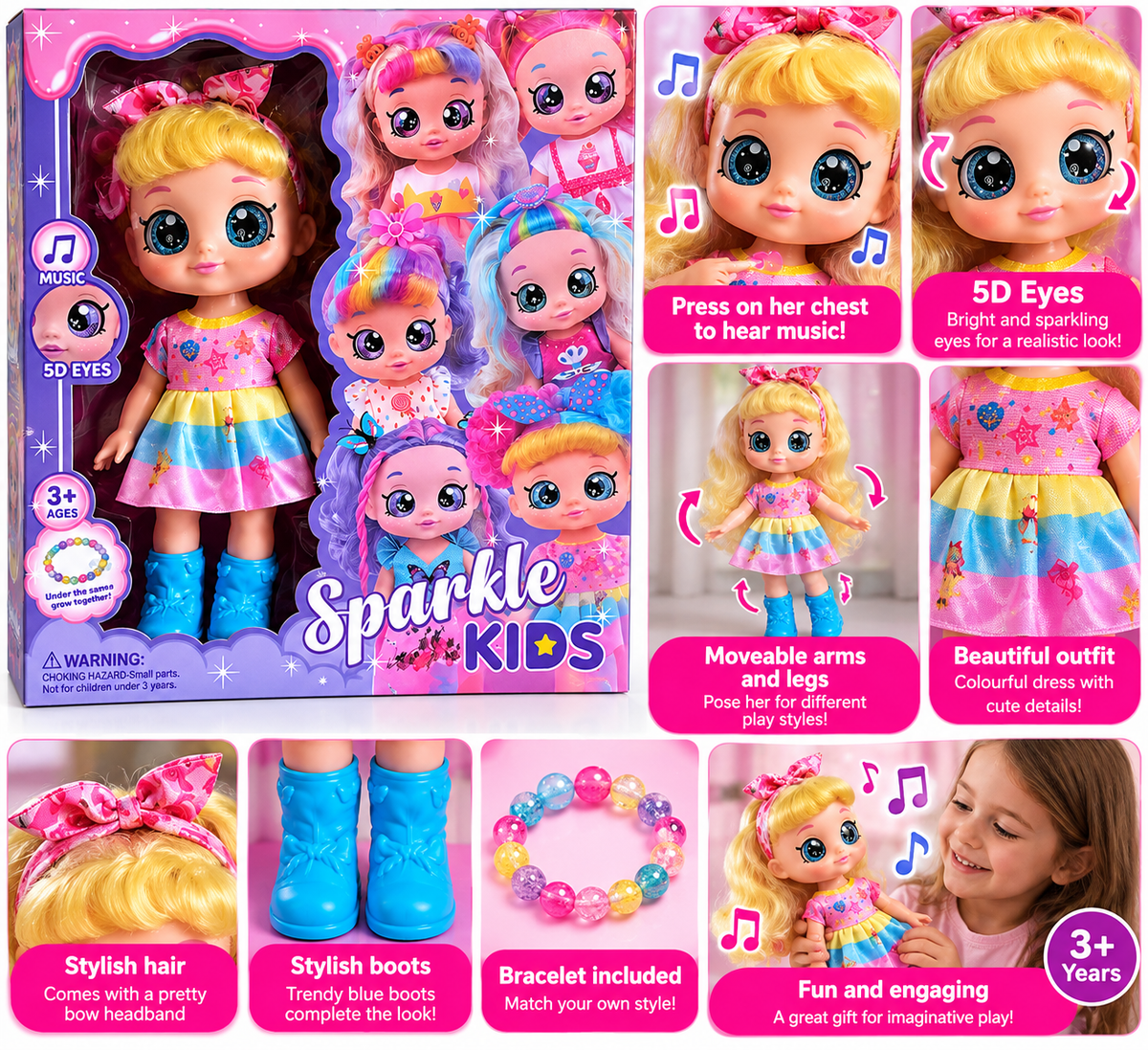 Sparkle Kids Musical Doll – 5D Sparkling Eyes, Colourful Dress & Accessories