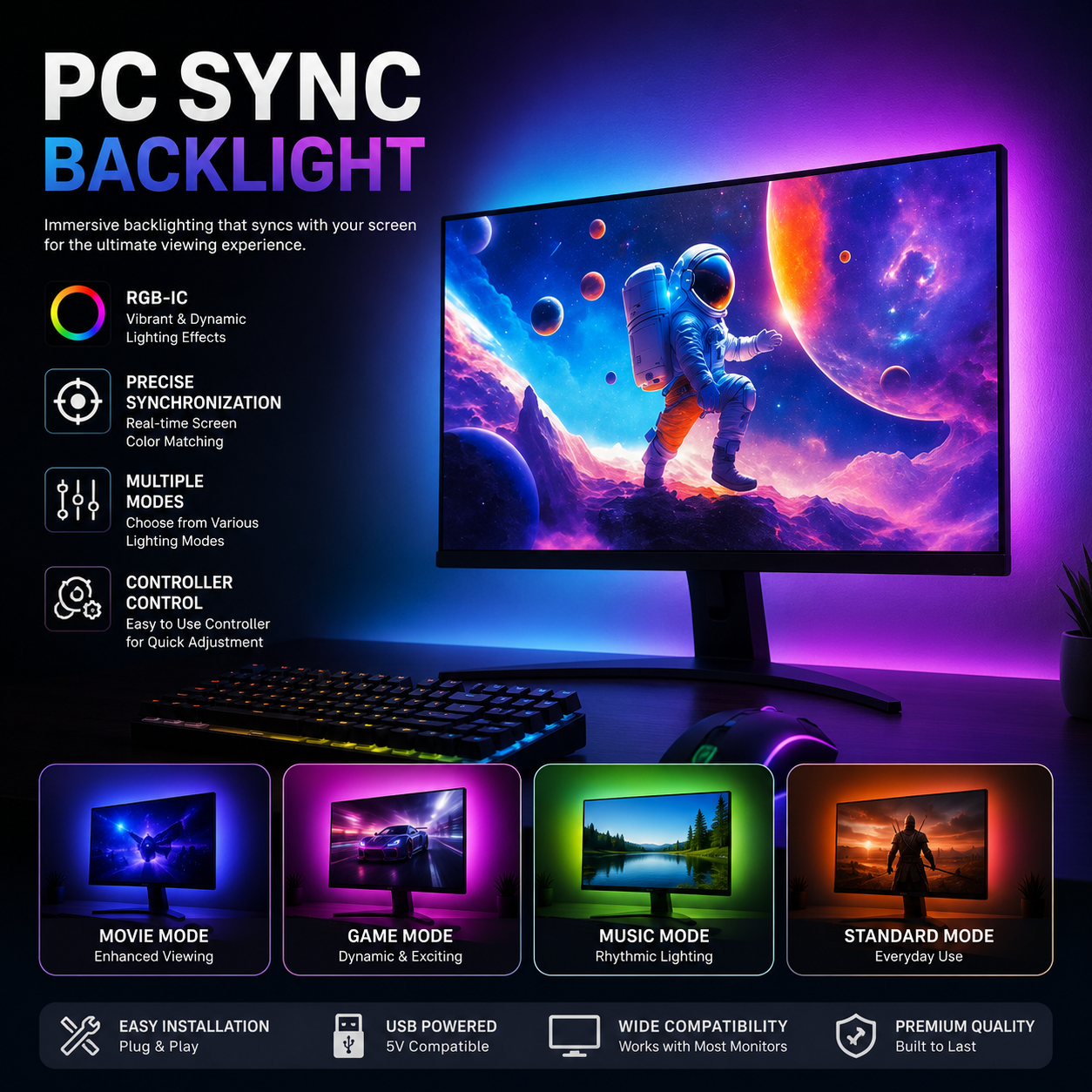 PC Sync RGB Backlight – Screen Reactive LED Ambient Lighting
