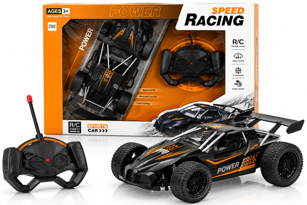 High Speed Remote Control Racing Car – 4 Channel RC Off-Road Buggy – Black & Orange – 27MHz