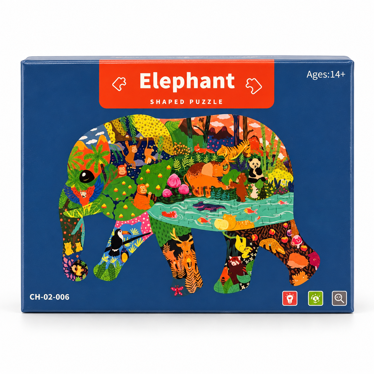 Elephant Shaped Jigsaw Puzzle – Colourful Wildlife & Jungle Design – Ages 14+