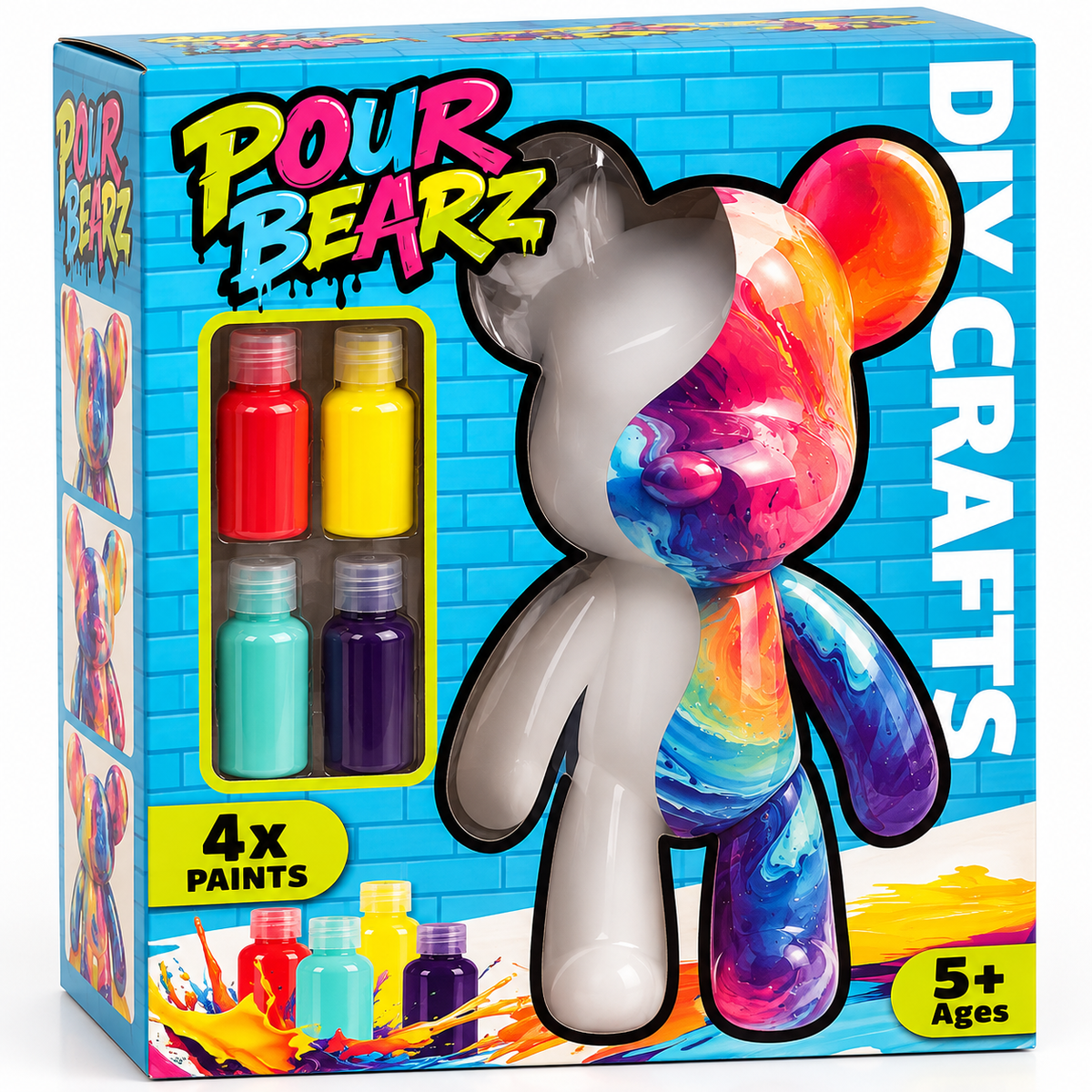 XL Pour Bearz DIY Paint Your Own Bear Craft Kit – 4 Colour Paint Pouring Art Set