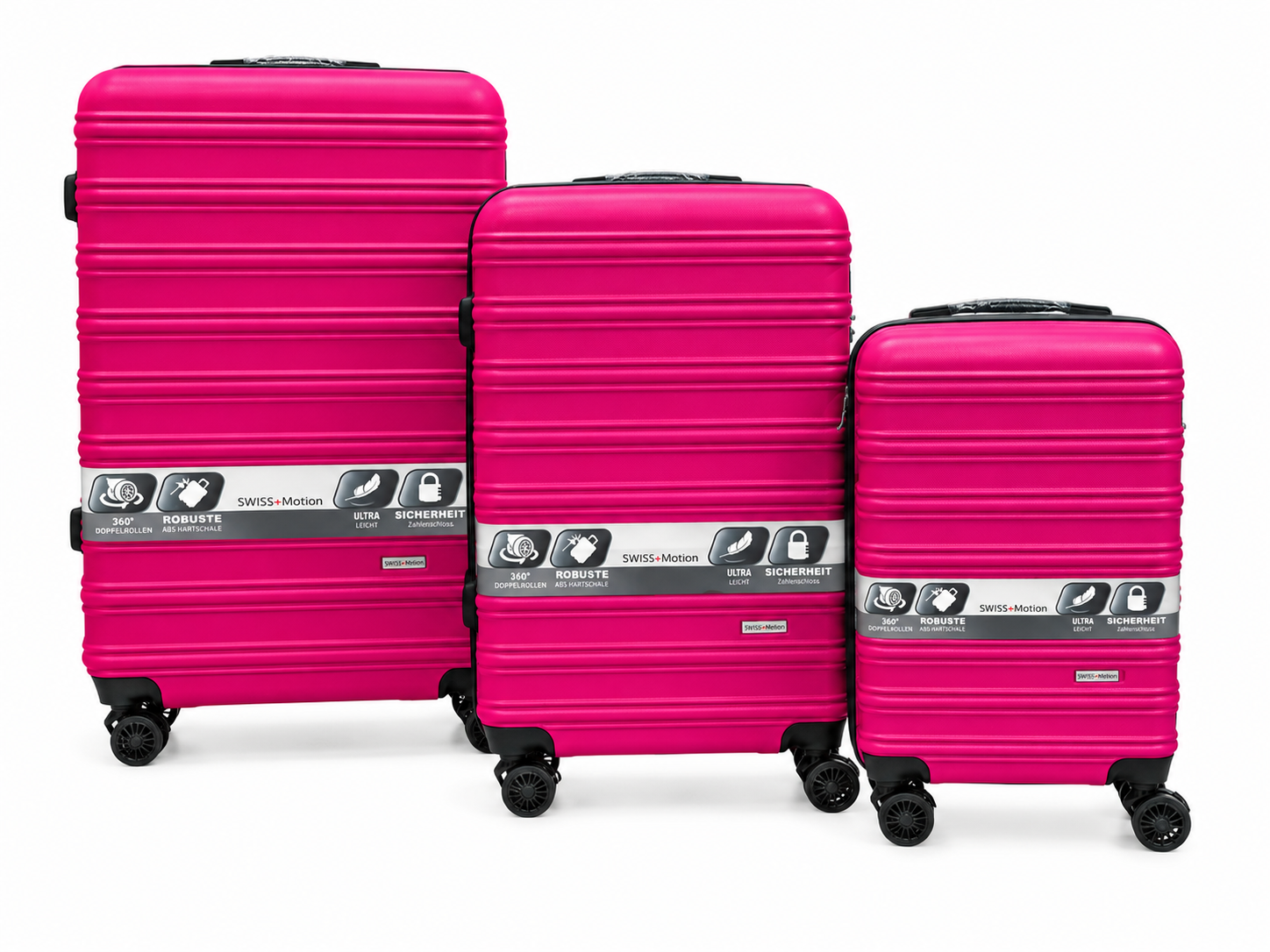 Swiss+Motion 3 Piece Hard Shell Suitcase Set – Pink | Lightweight Spinner Luggage with Combination Lock