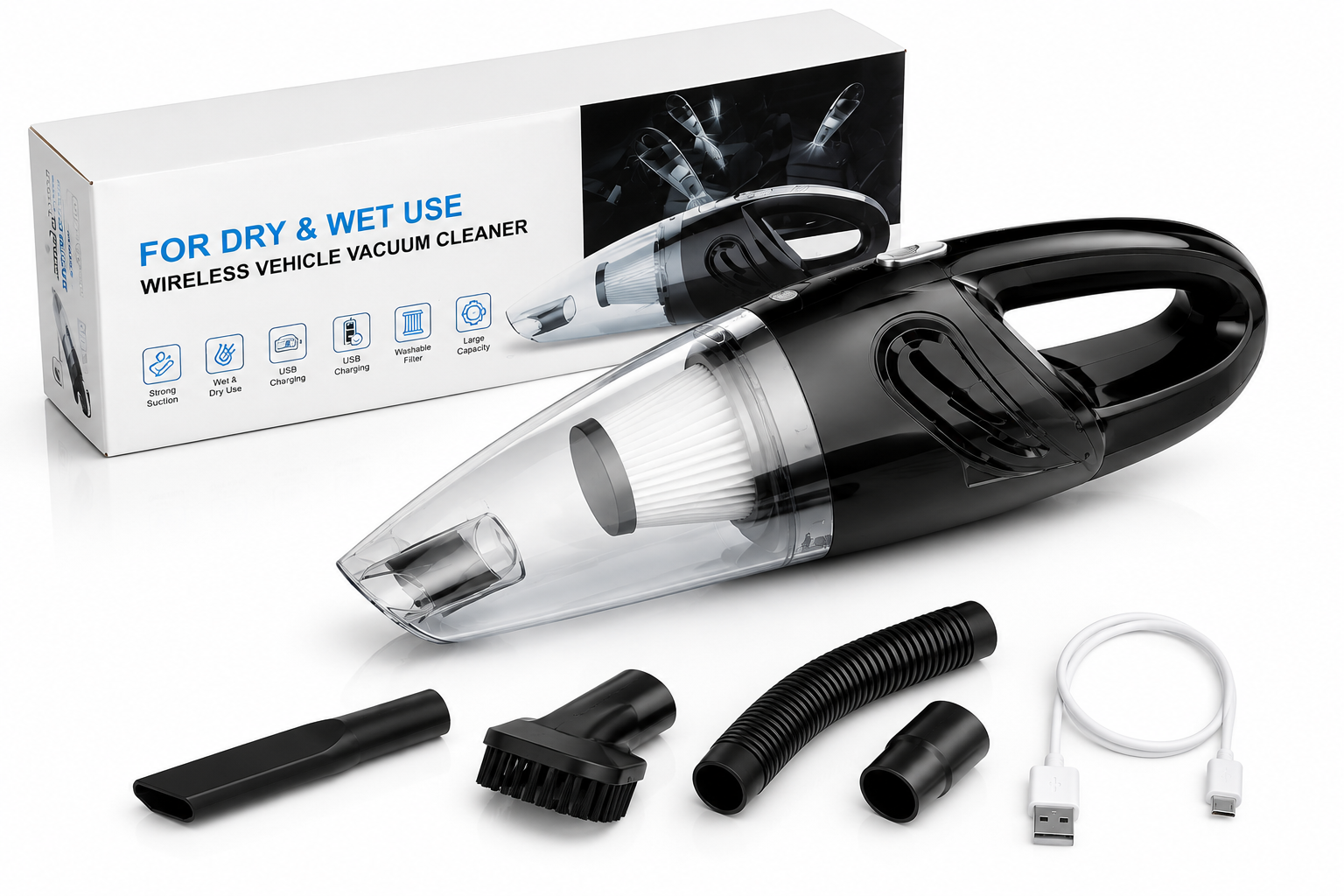 Cordless Handheld Car Vacuum Cleaner – Wet & Dry Rechargeable Vehicle Vacuum