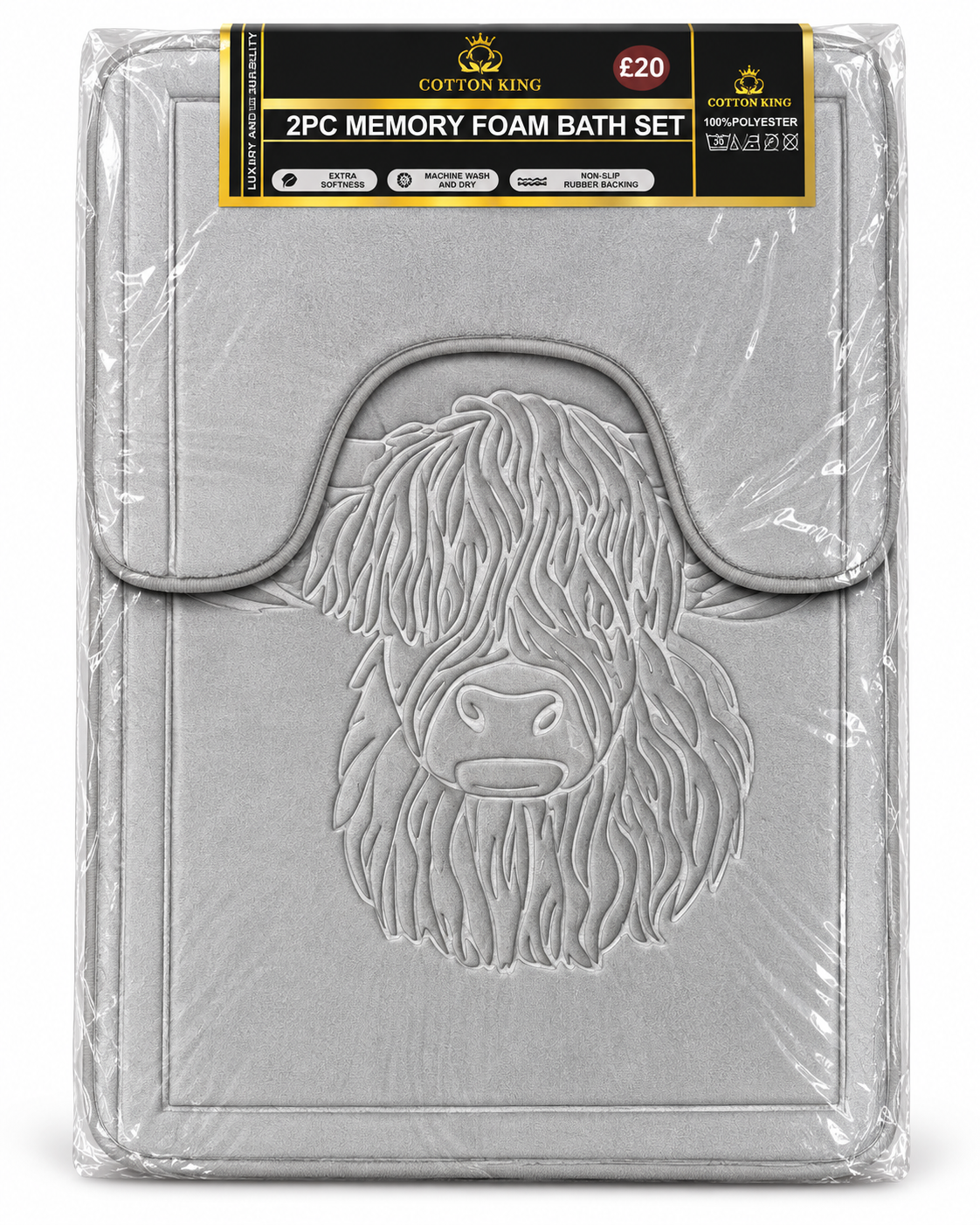 2 Piece Highland Cow Memory Foam Bath Mat Set – Various Colours to choose from