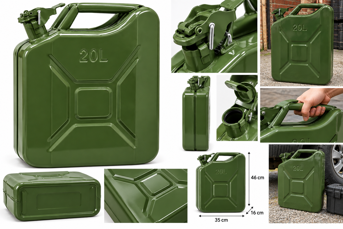 20L Heavy Duty Metal Jerry Can – Olive Green | Secure Locking Cap