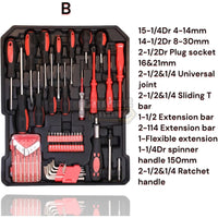 Premium 599 Piece Professional Aluminium Tool Box Set - With Wheels, Telescopic Handle, 4 Levels, Ring Ratchets, Socket Wrenches, Ratchets and Open-End Spanner