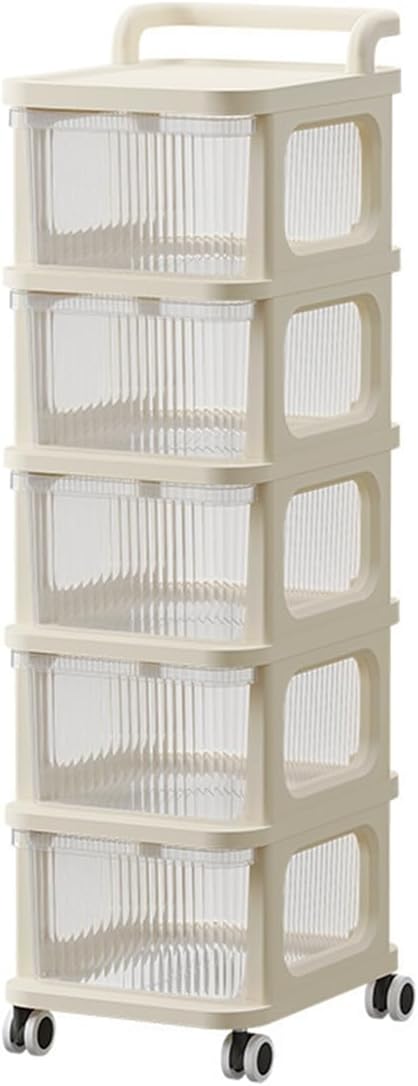 5-Tier Plastic Storage Drawer Trolley with Wheels – Mobile Organizer Cart (75 x 30 x 24 cm)