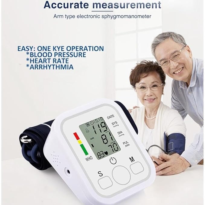 Digital Automatic Blood Pressure Monitor Upper Arm BP Machine Heart Rate Sphygmomanometer Pressure Meter Tonometer for Measuring Arterial Pressure