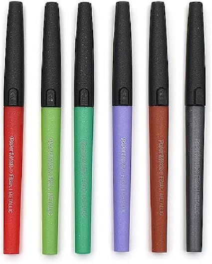 Paper Mate Flair Metallic Marker Pens – 0.7mm Medium Tip, 6 Pack