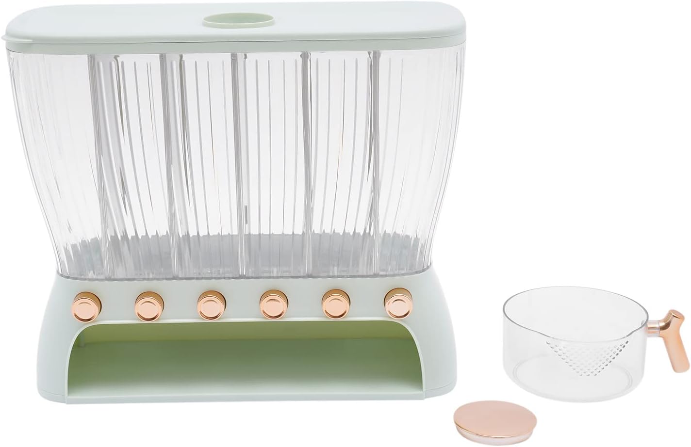 10kg Multi-Grain Rice Storage Dispenser – 6 Grid Dry Food Storage Container with Measuring Cup | Rice, Beans, Cereals & Pet Food Storage