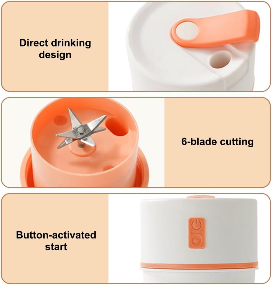 Open Circle Personal Blender, 480ml Cordless Small Blenders with Surround 6-Blade Leakproof