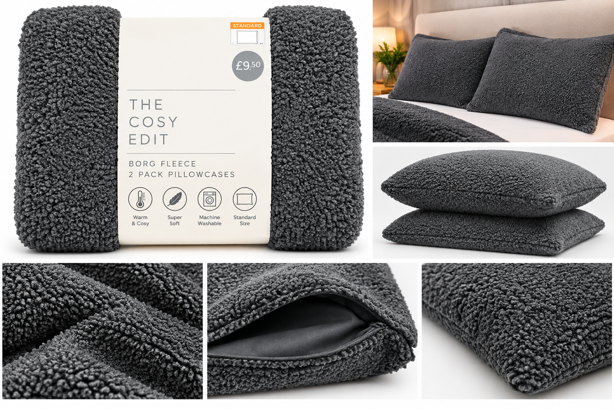 Luxury Borg Fleece 2 Pillowcases – Charcoal Grey | 2 Pack | Standard Size