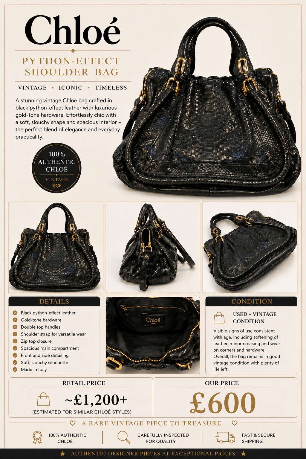 Authentic Vintage Chloé Python-Effect Shoulder Bag – PRELOVED