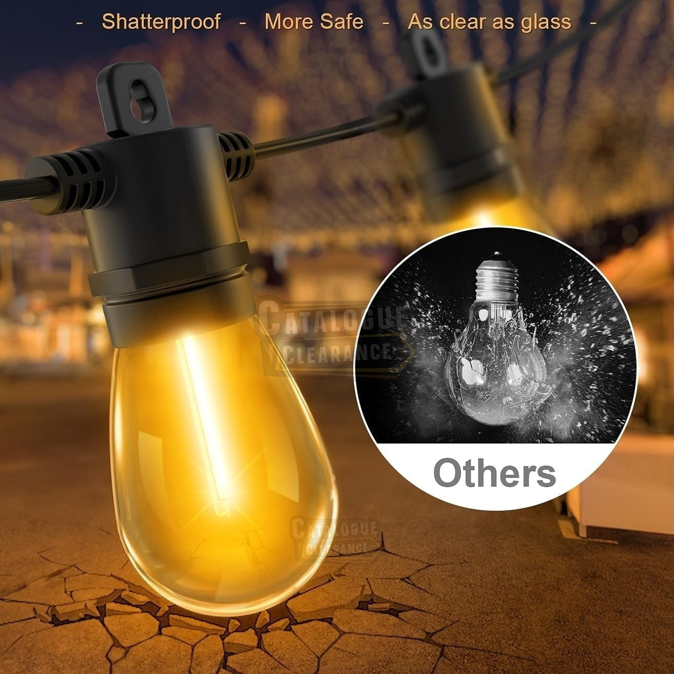 100ft Outdoor LED Festoon Lights - IP65 Waterproof Garden String Lights