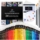 AEM Watercolor Paint Set - 24 Tubes, Brushes, Paper & Palette