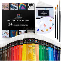AEM Watercolor Paint Set - 24 Tubes, Brushes, Paper & Palette