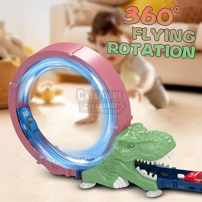 Dinosaur Track Racing Toy with 2 Inertia Racing Cars, Continuous 360 Degree Rotating Racing Track Toy