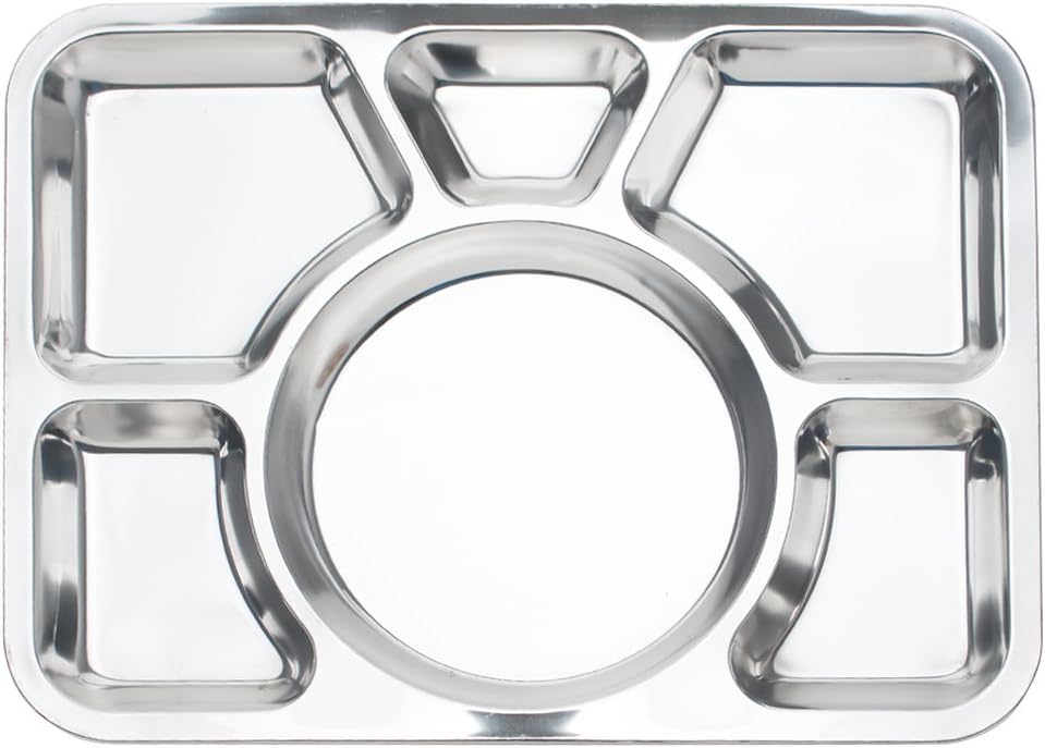Stainless Steel 6‑Section Divided Dinner Plate – Durable Multi‑Compartment Food Tray
