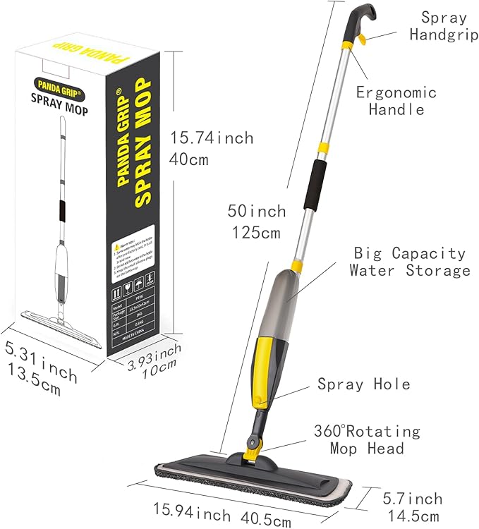 Panda Grip Premium Spray Mop – 360° Rotating Floor Cleaner with Refillable Bottle
