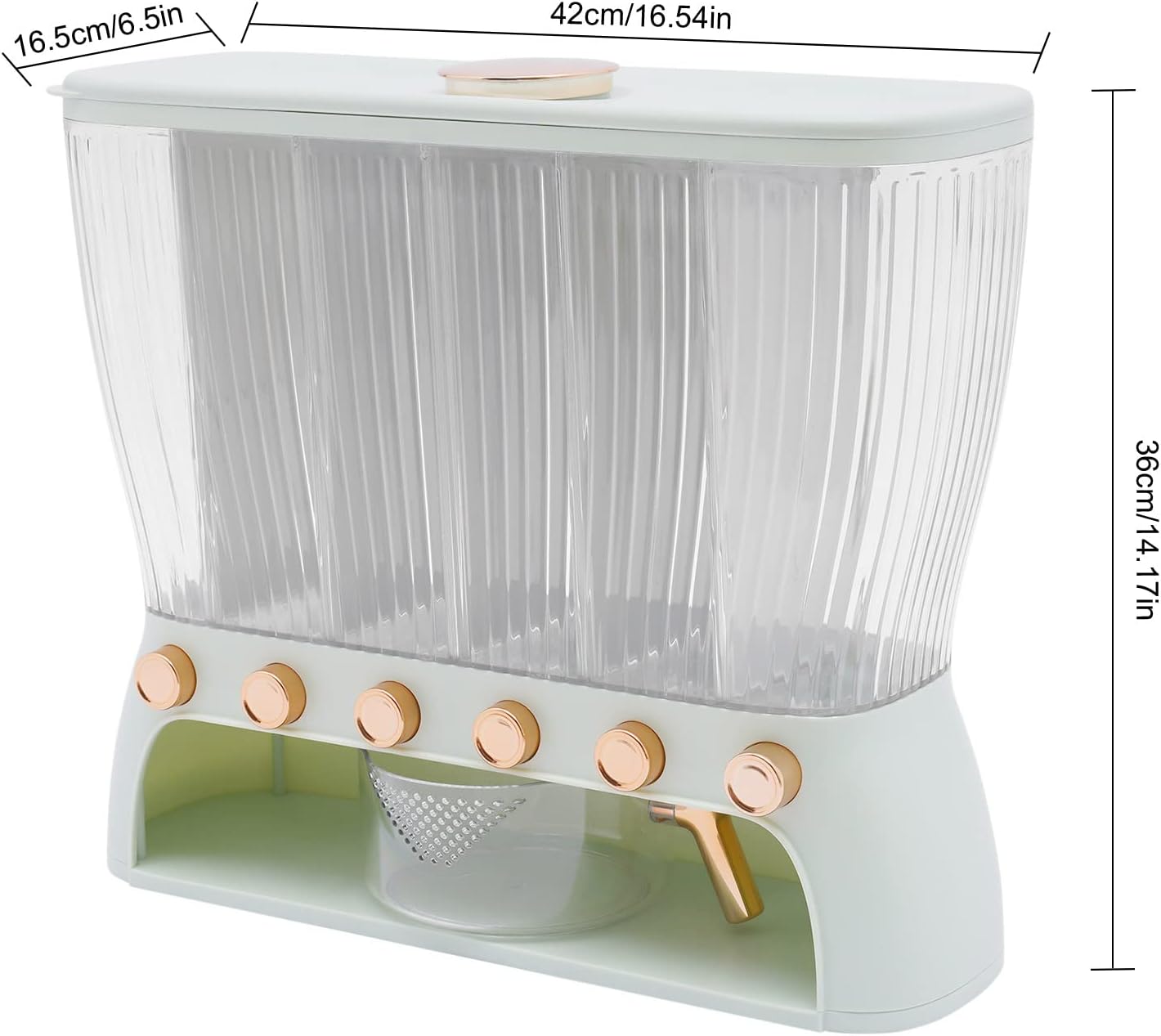 10kg Multi-Grain Rice Storage Dispenser – 6 Grid Dry Food Storage Container with Measuring Cup | Rice, Beans, Cereals & Pet Food Storage
