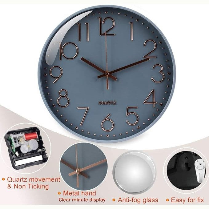 Wall Clock Battery Operated Silent Non-ticking Wall Clock 12 Inch Modern Quartz Design