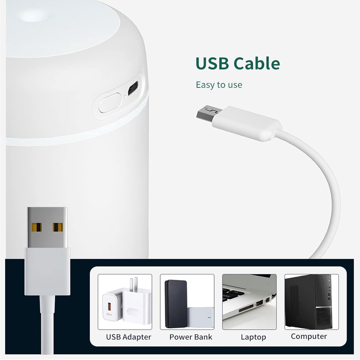 Portable 300ml USB Cool Mist Humidifier & Aroma Diffuser with Colorful Night Light for Car & Home