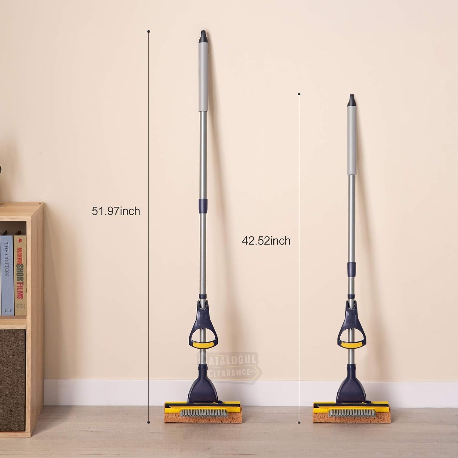 Yocada Commercial Sponge Mop with 2 Heads, Squeegee & Extendable Telescopic Handle – For Tile, Bathroom & Garage Cleaning