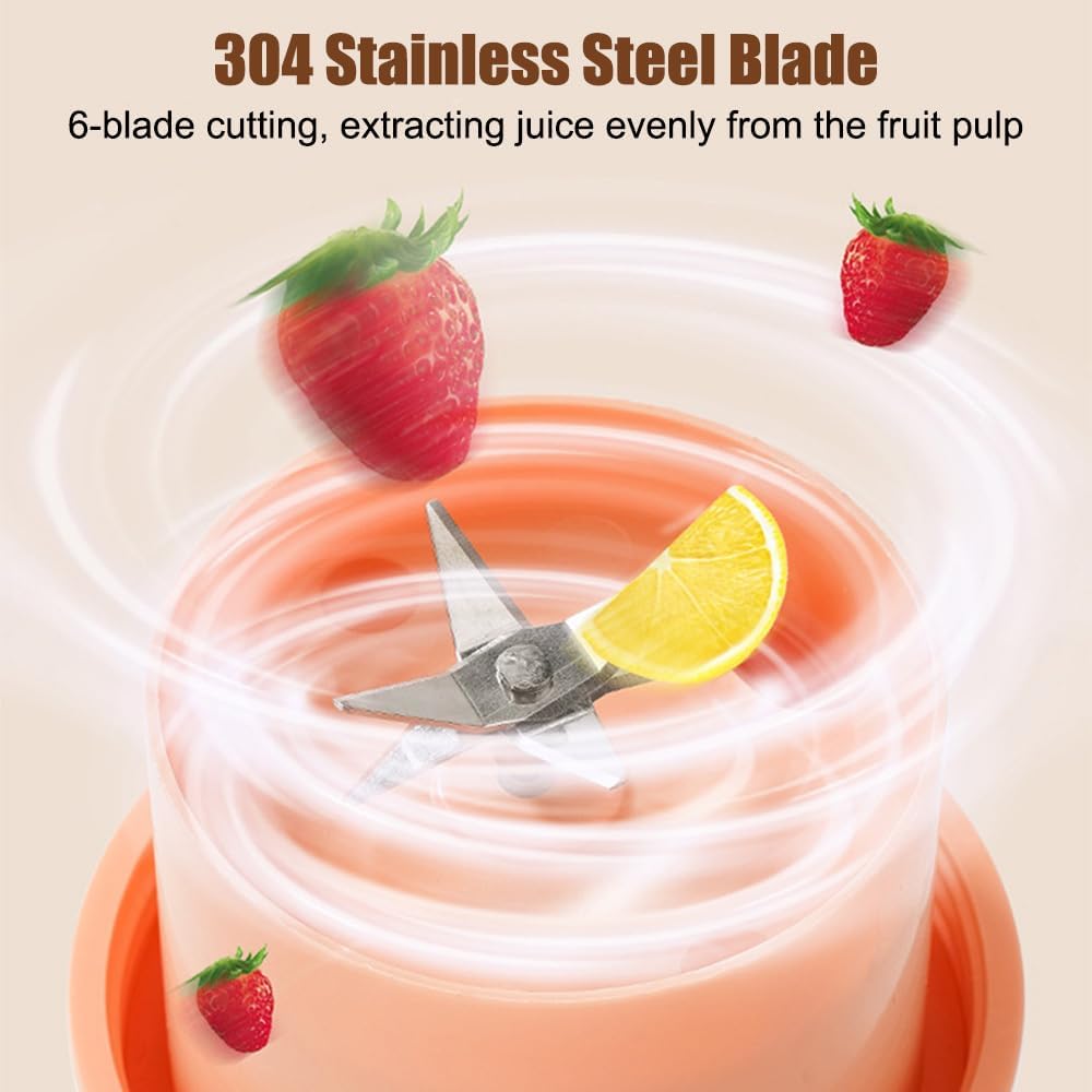 Open Circle Personal Blender, 480ml Cordless Small Blenders with Surround 6-Blade Leakproof