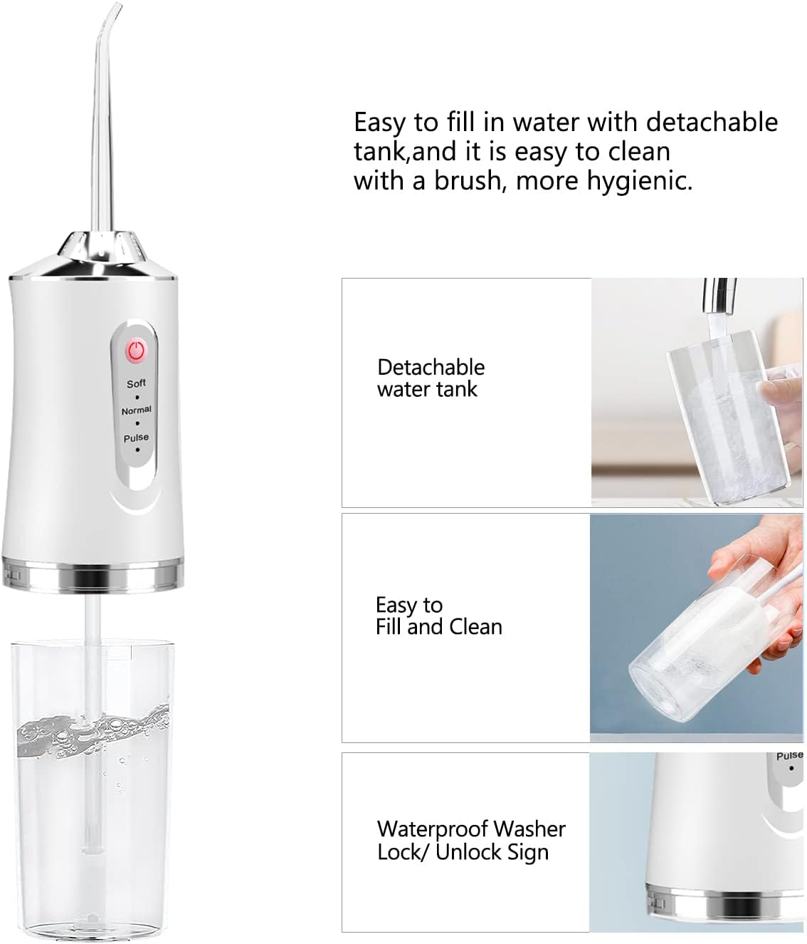 Portable Dental Water Flosser – Cordless Oral Irrigator with 3 Cleaning Modes, 220ml Tank & 4 Nozzles