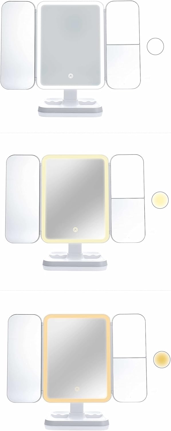 LED Lighted Trifold Makeup Mirror – Portable Tabletop Vanity Mirror with Adjustable Brightness