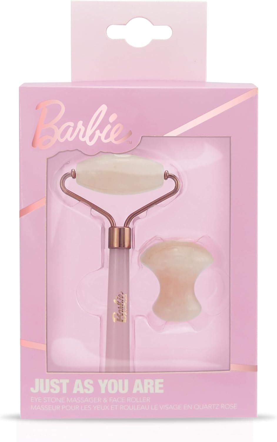 Barbie Rose Quartz Face Roller & Eye Massager Set – Cooling Facial Roller for Face, Neck & Under Eyes