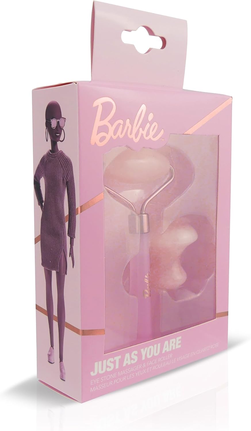 Barbie Rose Quartz Face Roller & Eye Massager Set – Cooling Facial Roller for Face, Neck & Under Eyes