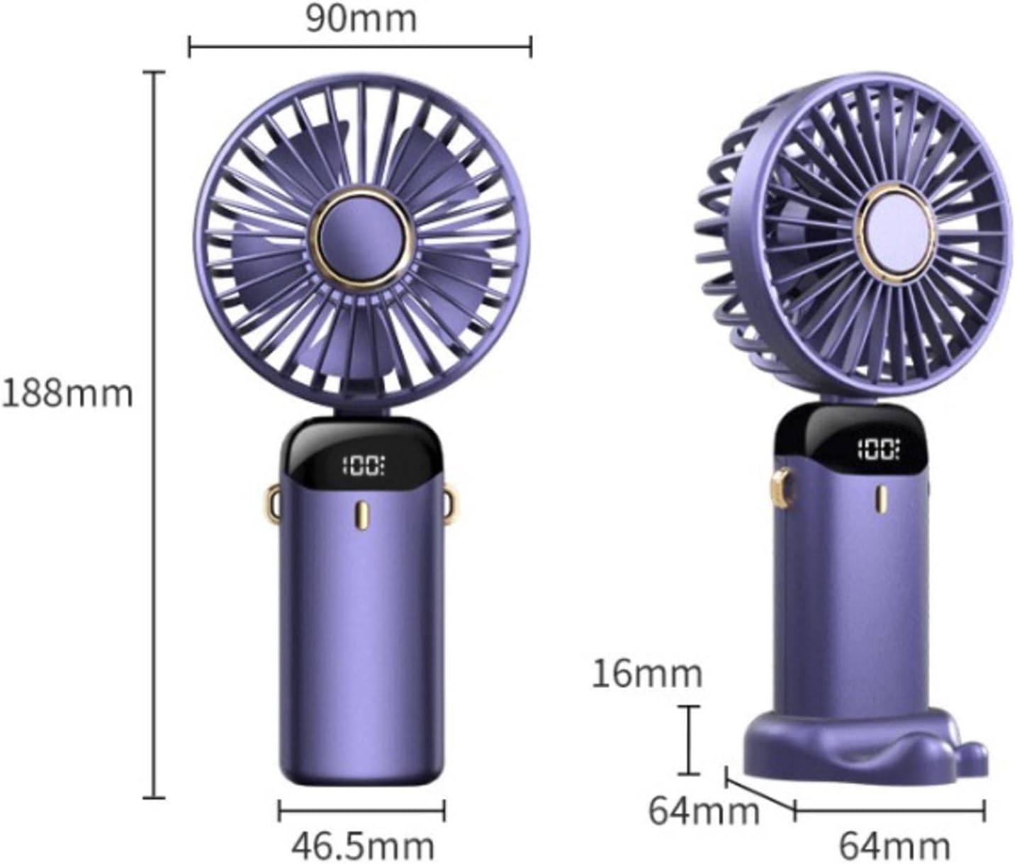 Handheld Mini Fan with USB Charging – Portable Folding Fan with Phone Stand & Digital Display