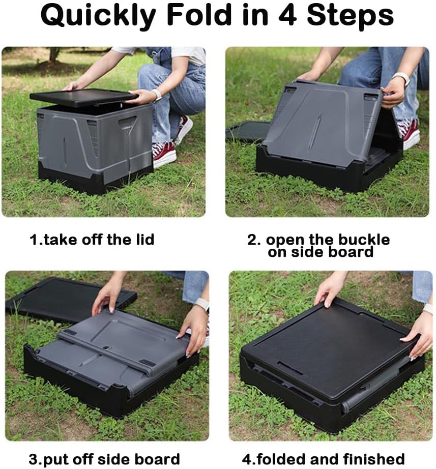 45L Folding Storage Box with Lid – Stackable Collapsible Storage Crate for Car, Camping & Home