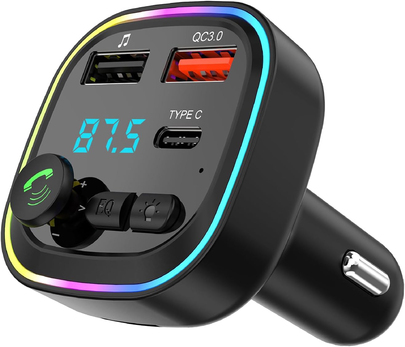 Bluetooth 5.3 FM Transmitter for Car – 20W PD & QC3.0 Fast Charging, Hands-Free Calling, USB & Type-C Car Adapter