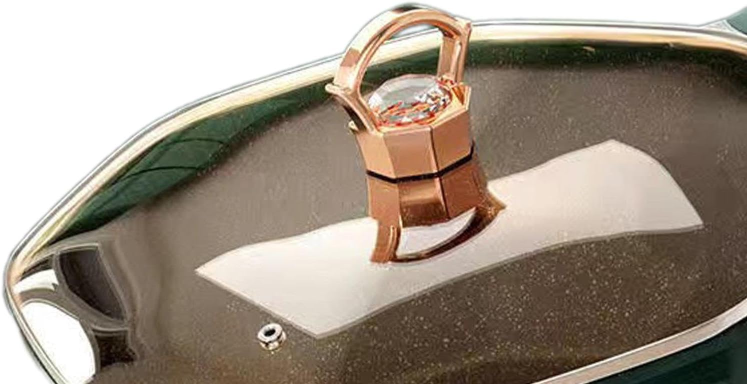 Octagonal Non-Stick Frying Pan with Lid – Portable Cooking Wok Pan Green 32cm