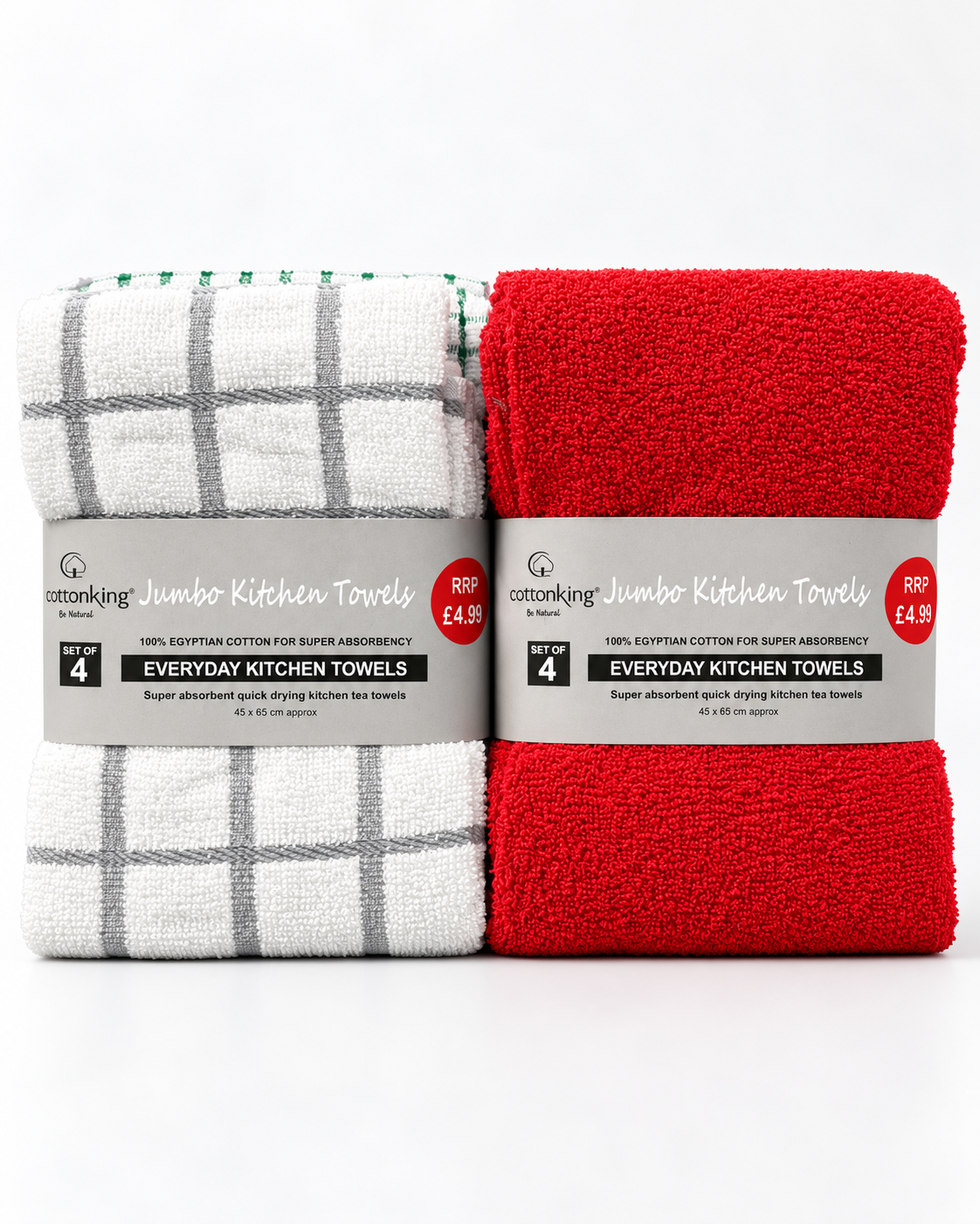 Jumbo Kitchen Towels – Pack of 4 – 100% Egyptian Cotton