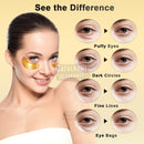 24K Gold Under Eye Patches - 50 Pairs Gel Pads with Collagen & Hyaluronic Acid for Dark Circles, Puffy Eyes, Wrinkle Removal, Dermatologically Tested